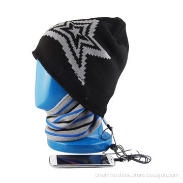 beanies with star design winter warm knitted audio beanie headphone 60% Acrylic 40% polyester OEM